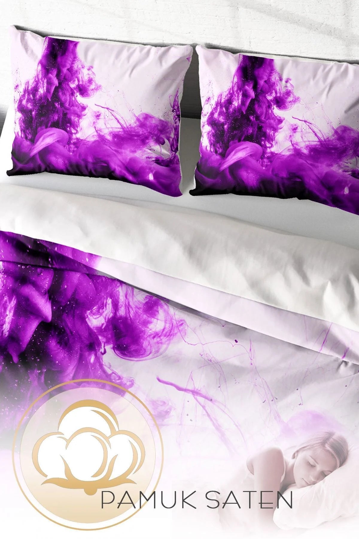 Purp 3D Çift Kişilik Nevresim Takımı