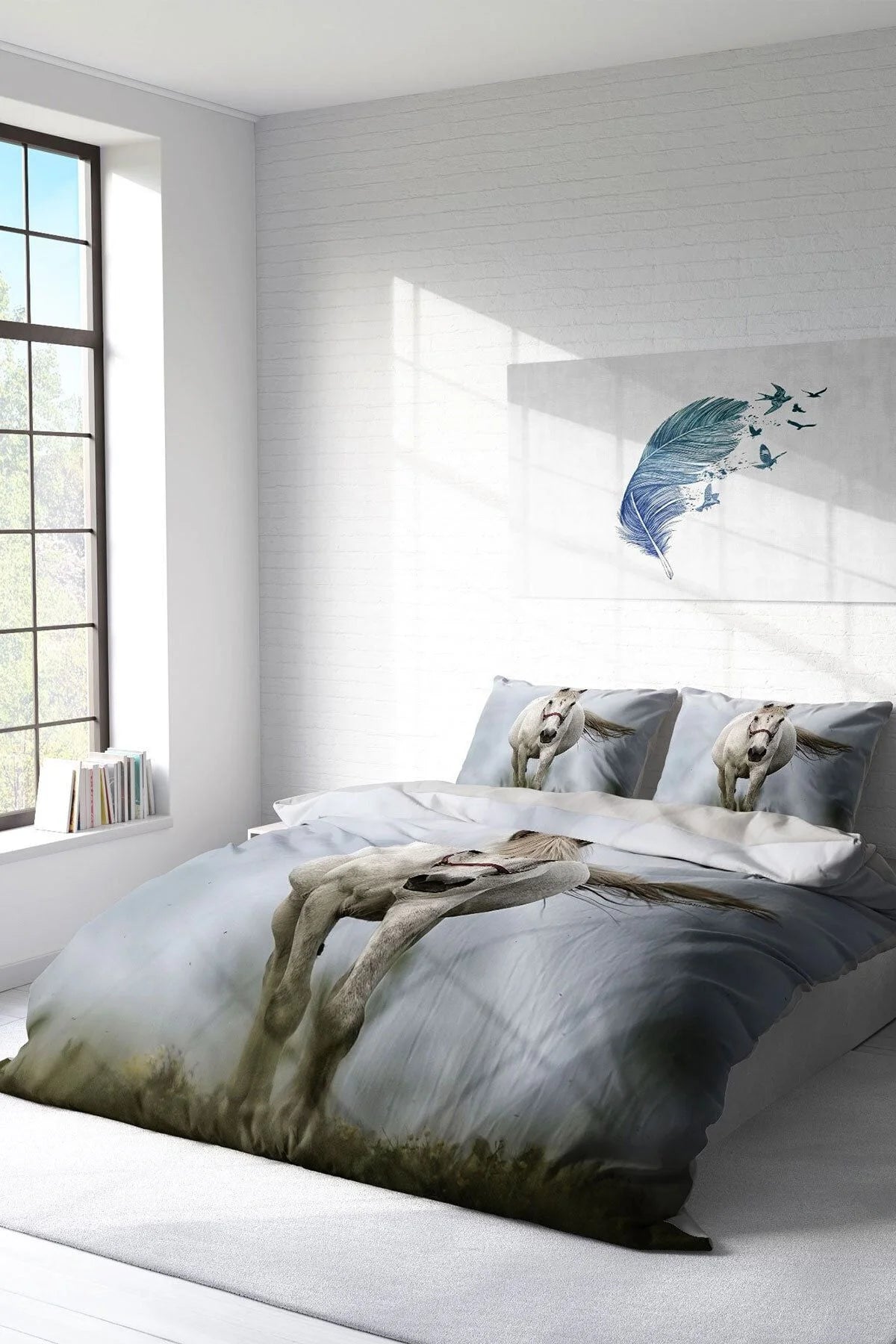 Rebel Horse Naturel Çift Kişilik Nevresim Takımı