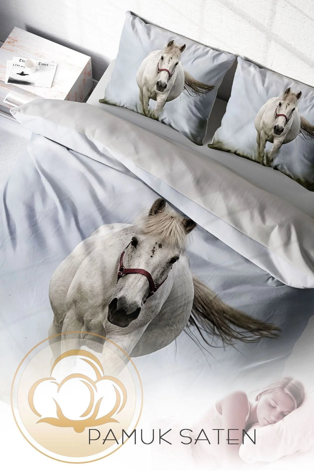 Rebel Horse Naturel Çift Kişilik Nevresim Takımı