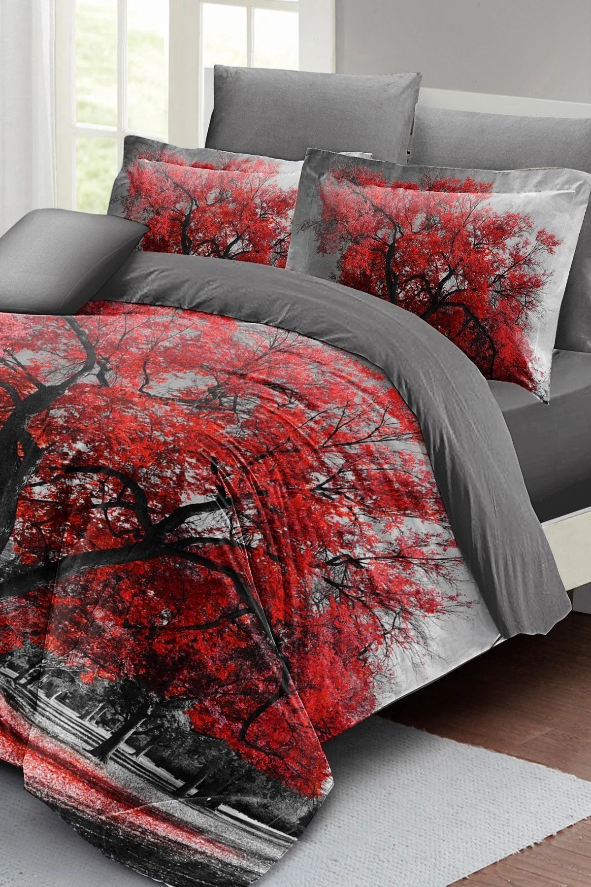 Red Tree Çift Kişilik Nevresim Takımı 3D Pamuk Saten