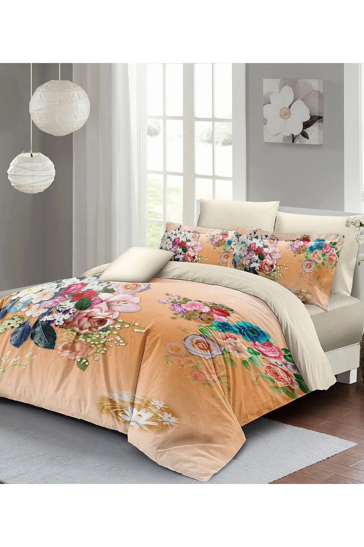 Şeftali Soft Çift Kişilik Nevresim Takımı 3D Pamuk Saten