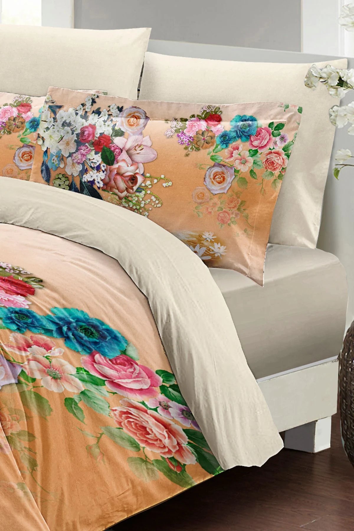 Şeftali Soft Çift Kişilik Nevresim Takımı 3D Pamuk Saten