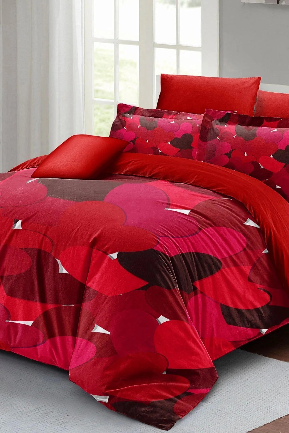 Sevgililer Günü Çift Kişilik Nevresim Takımı%100 Pamuk Saten Aşkın Rengi