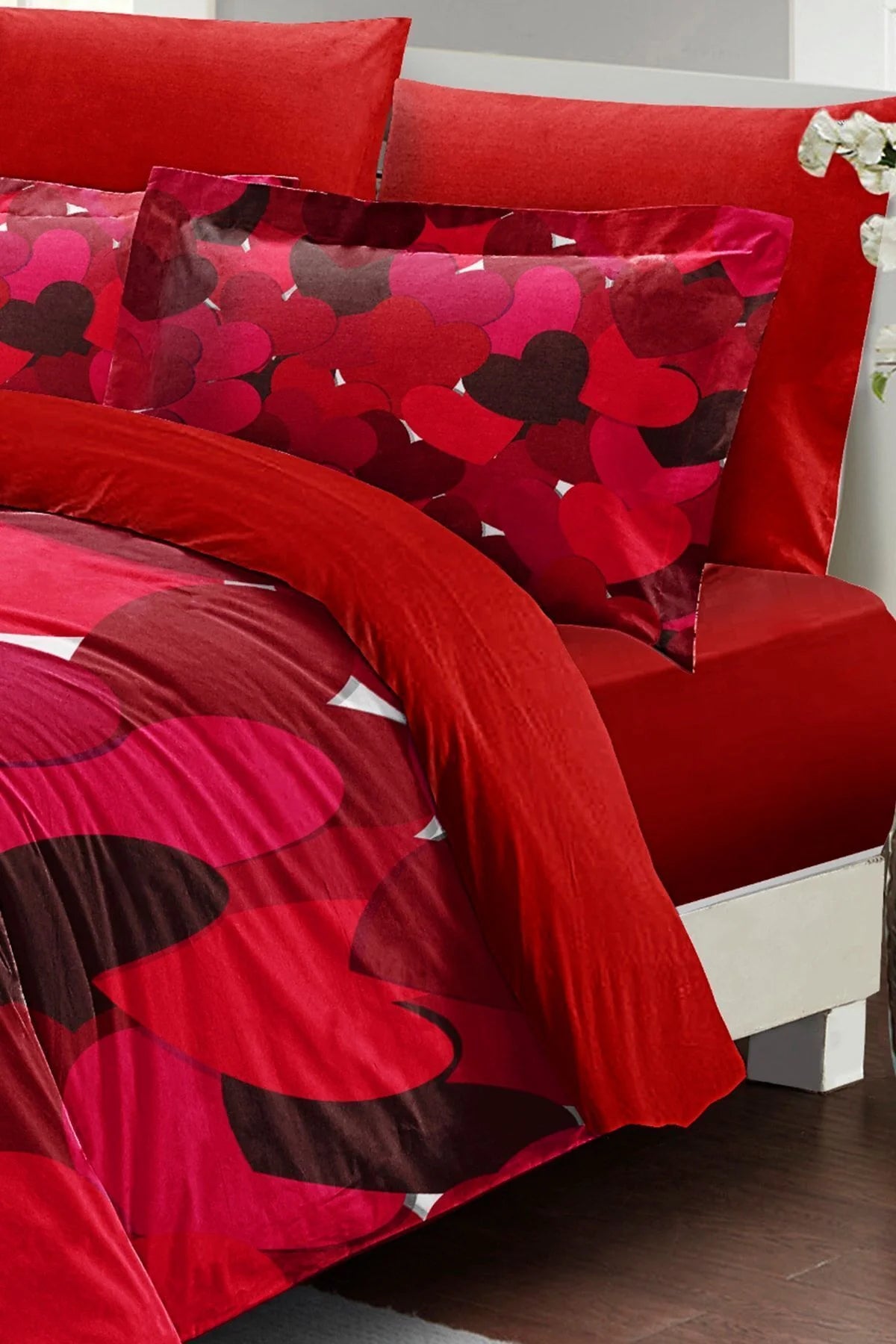 Sevgililer Günü Çift Kişilik Nevresim Takımı%100 Pamuk Saten Aşkın Rengi