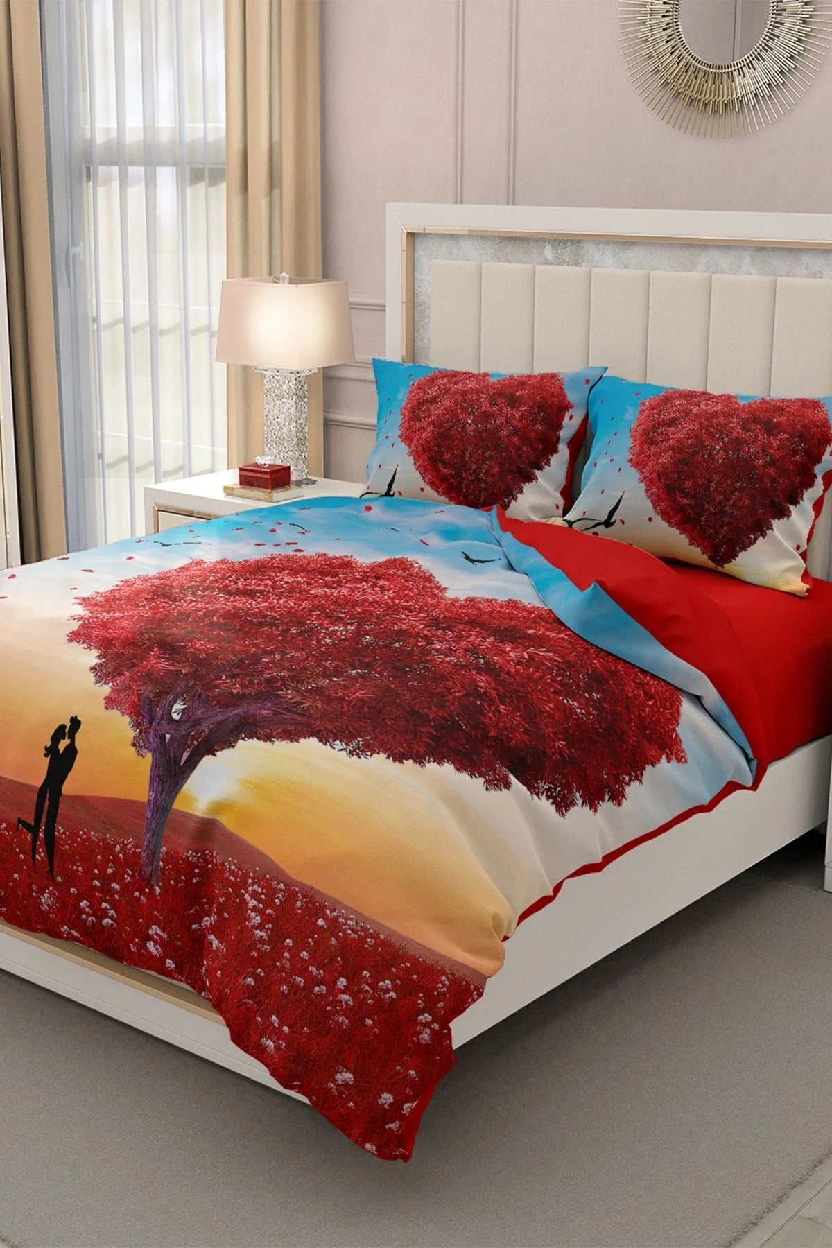 Sevgililer Günü Çift Kişilik Nevresim Takımı%100 Pamuk Saten Aşkın Rüyası