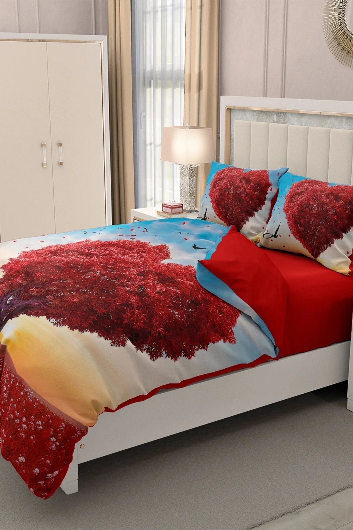 Sevgililer Günü Çift Kişilik Nevresim Takımı%100 Pamuk Saten Aşkın Rüyası