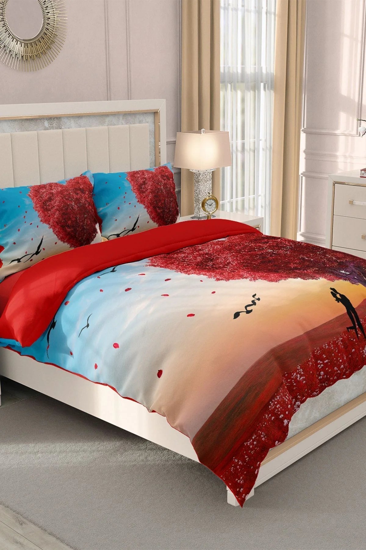 Sevgililer Günü Çift Kişilik Nevresim Takımı%100 Pamuk Saten Aşkın Rüyası