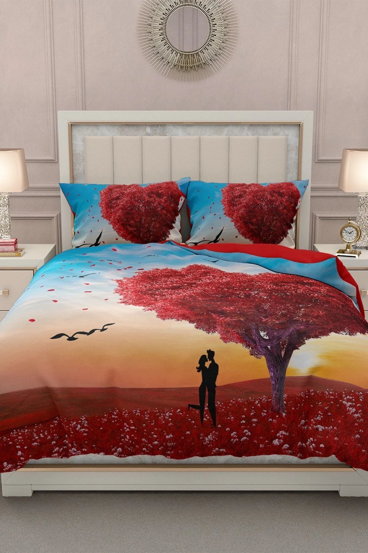 Sevgililer Günü Çift Kişilik Nevresim Takımı%100 Pamuk Saten Aşkın Rüyası