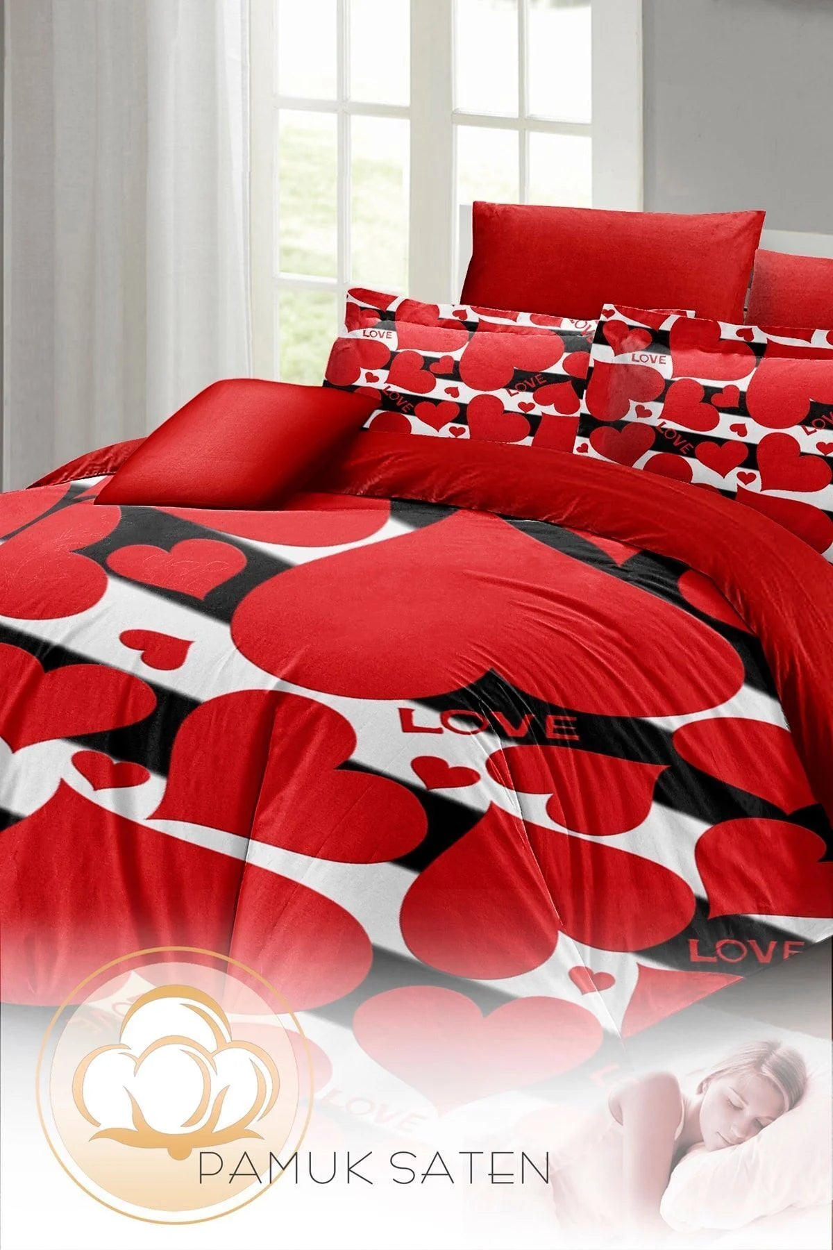 Sevgililer Günü Çift Kişilik Nevresim Takımı%100 Pamuk Saten Big Love