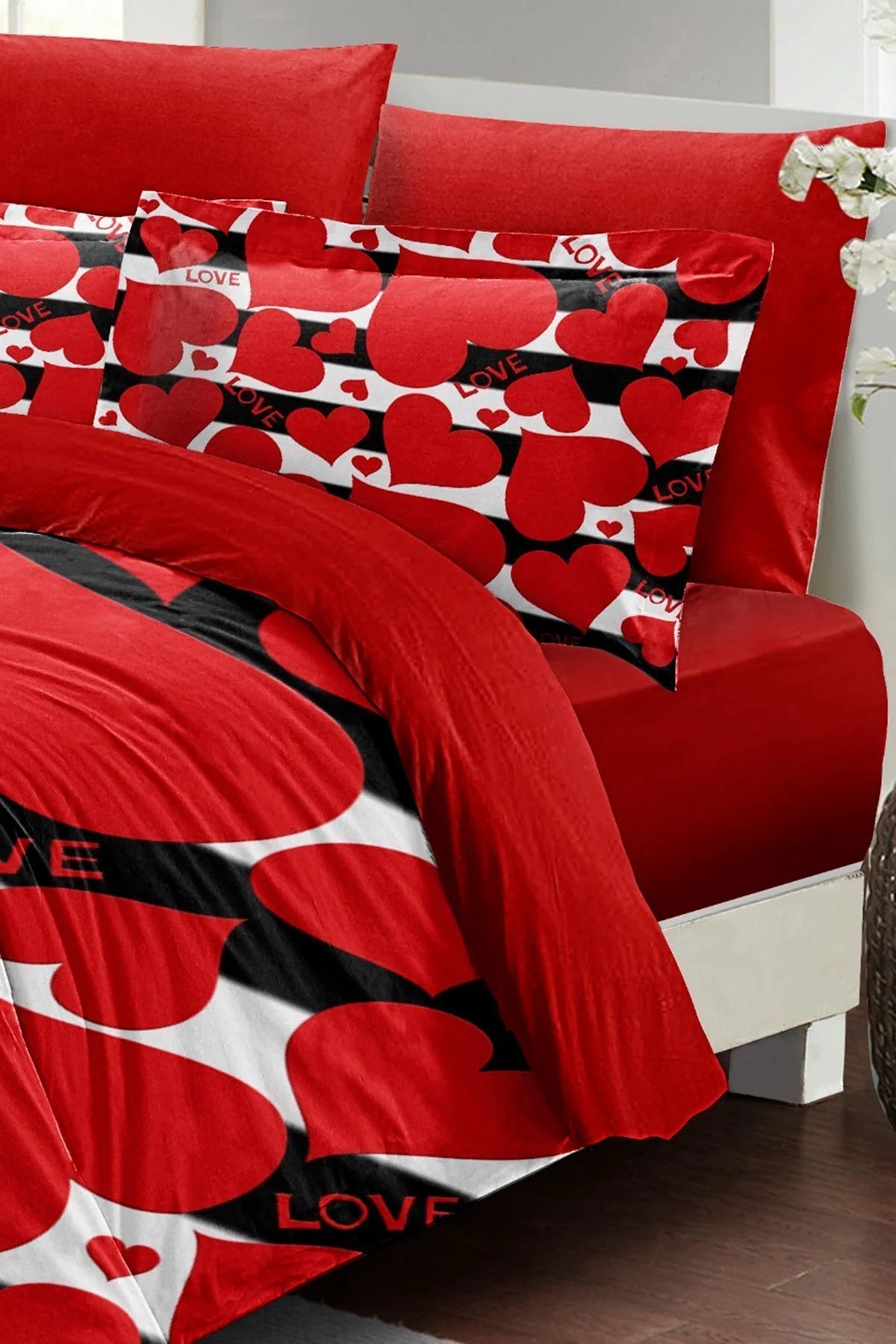 Sevgililer Günü Çift Kişilik Nevresim Takımı%100 Pamuk Saten Big Love