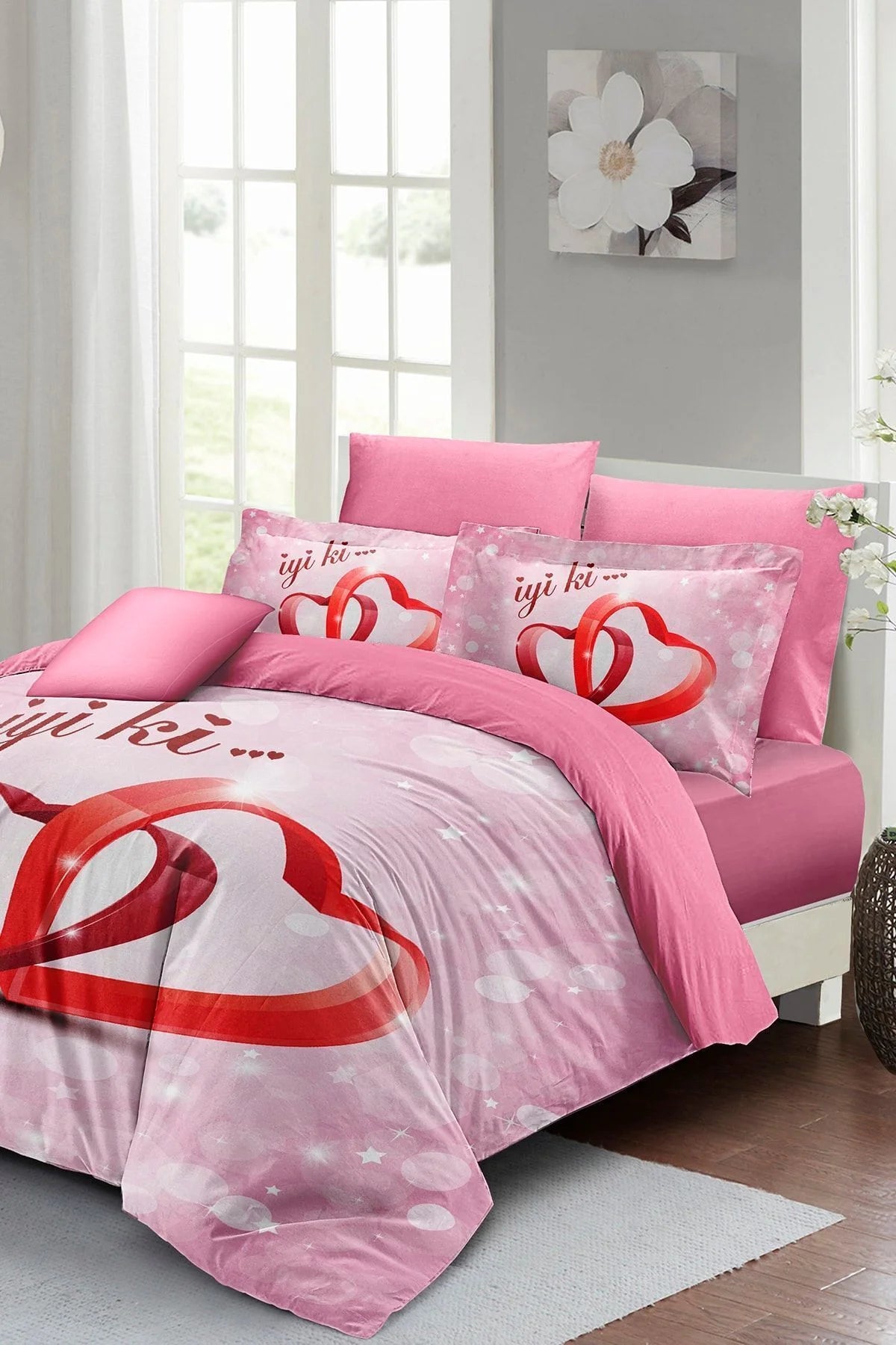 Sevgililer Günü Çift Kişilik Nevresim Takımı%100 Pamuk Saten Iyi Ki Sen