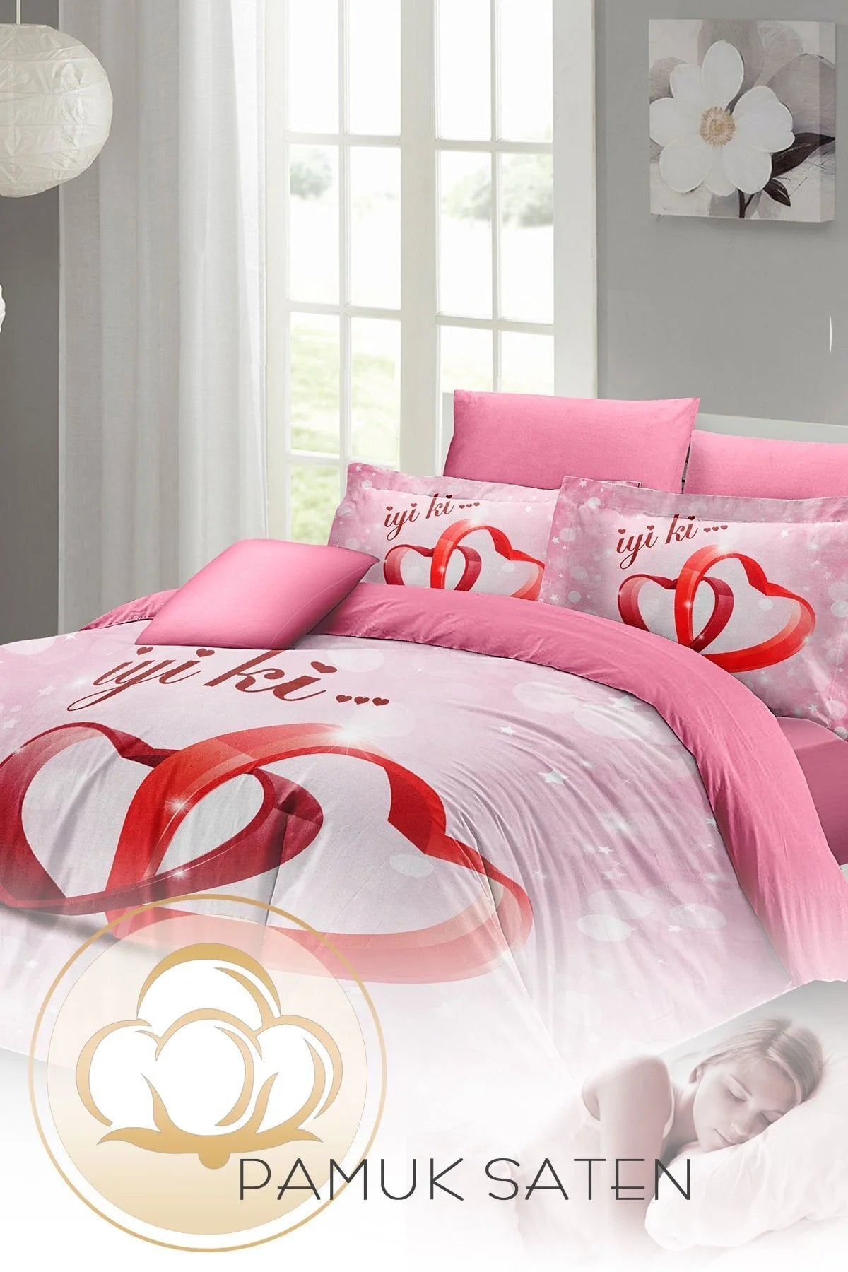 Sevgililer Günü Çift Kişilik Nevresim Takımı%100 Pamuk Saten Iyi Ki Sen