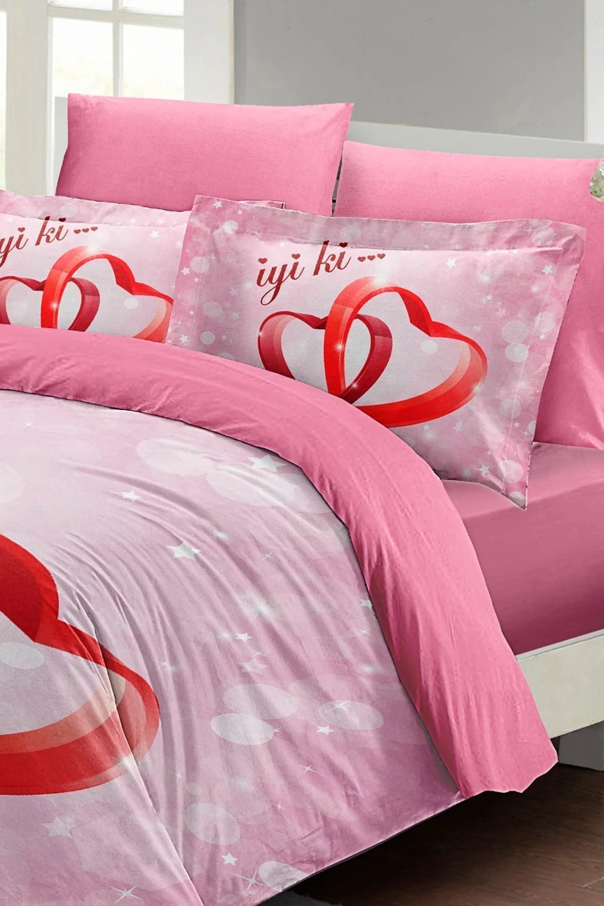 Sevgililer Günü Çift Kişilik Nevresim Takımı%100 Pamuk Saten Iyi Ki Sen