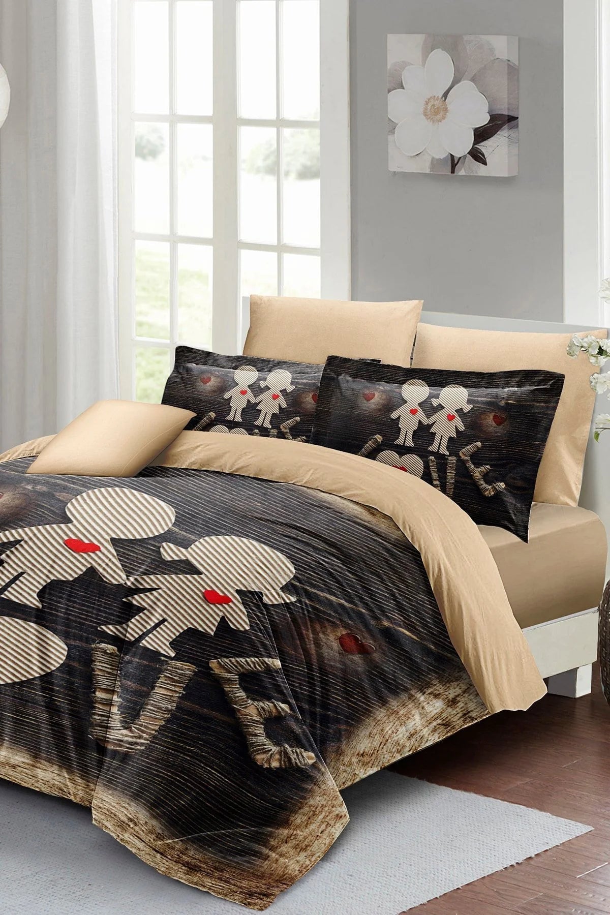 Sevgililer Günü Çift Kişilik Nevresim Takımı%100 Pamuk Saten Kalbim Sende