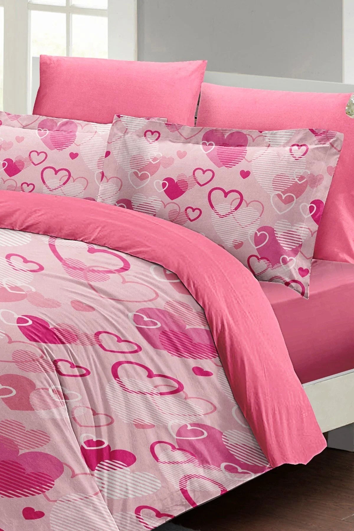 Sevgililer Günü Çift Kişilik Nevresim Takımı%100 Pamuk Saten Stay Pink