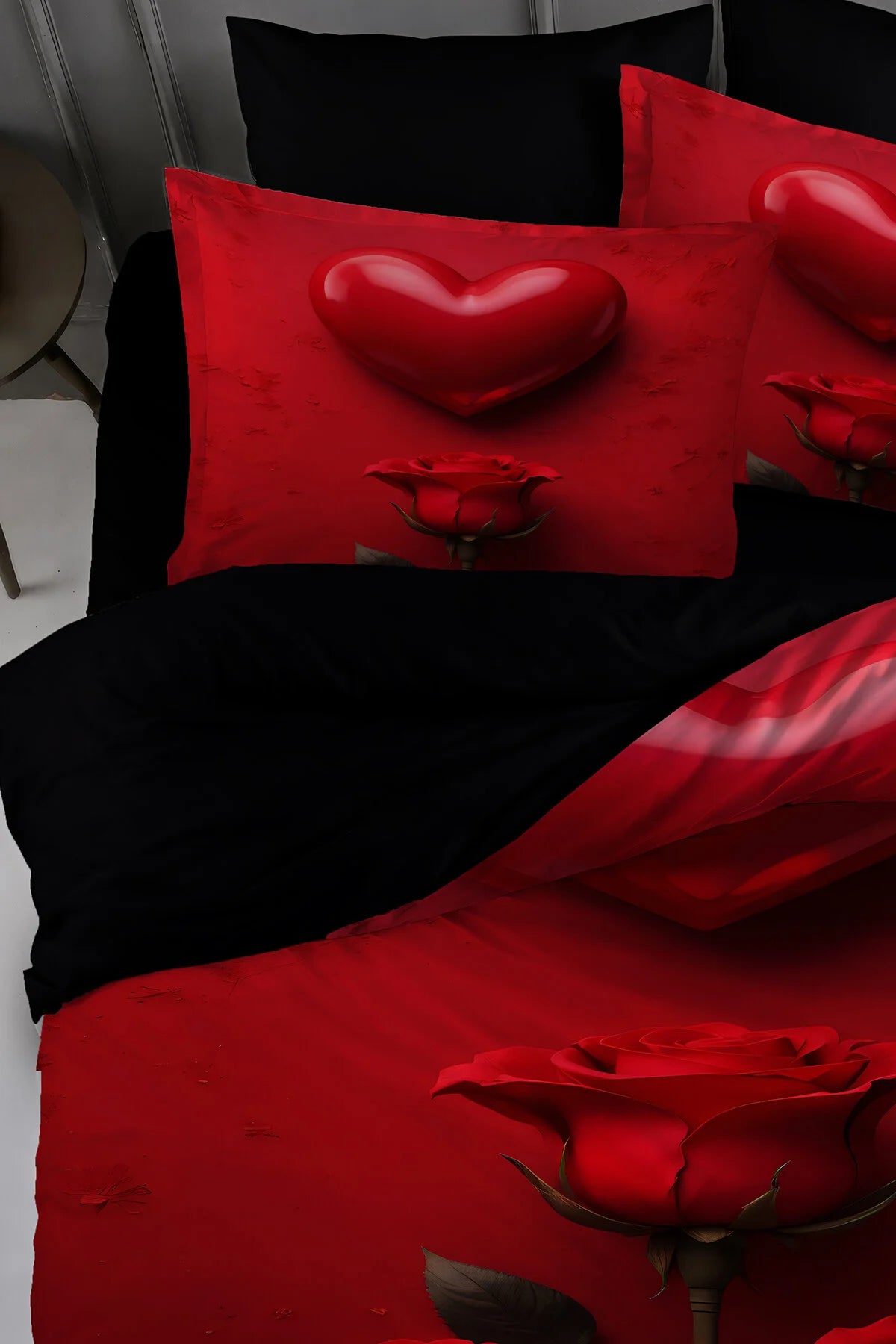 Sevgililer Günü Lastikli Çarşaflı %100 Pamuk Saten Çift Kişilik Nevresim Takımı The Great Rose