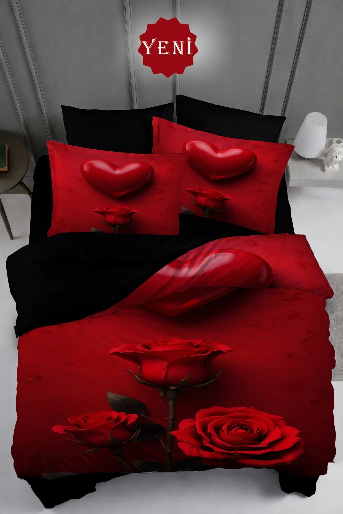Sevgililer Günü Lastikli Çarşaflı %100 Pamuk Saten Çift Kişilik Nevresim Takımı The Great Rose