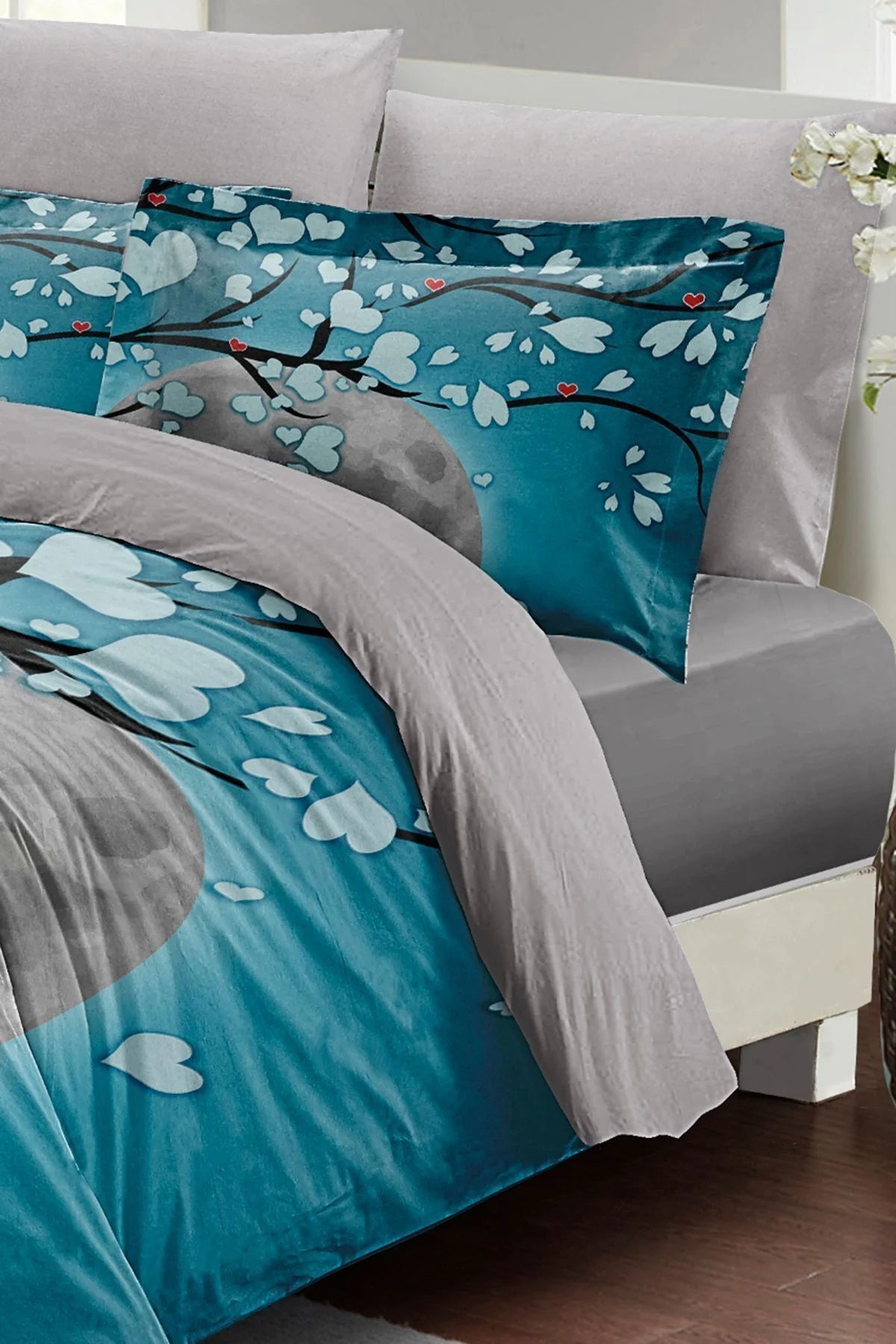 Sevgililer Günü Özel Çift Kişilik Nevresim Takımı Pamuk Saten Blue Dream