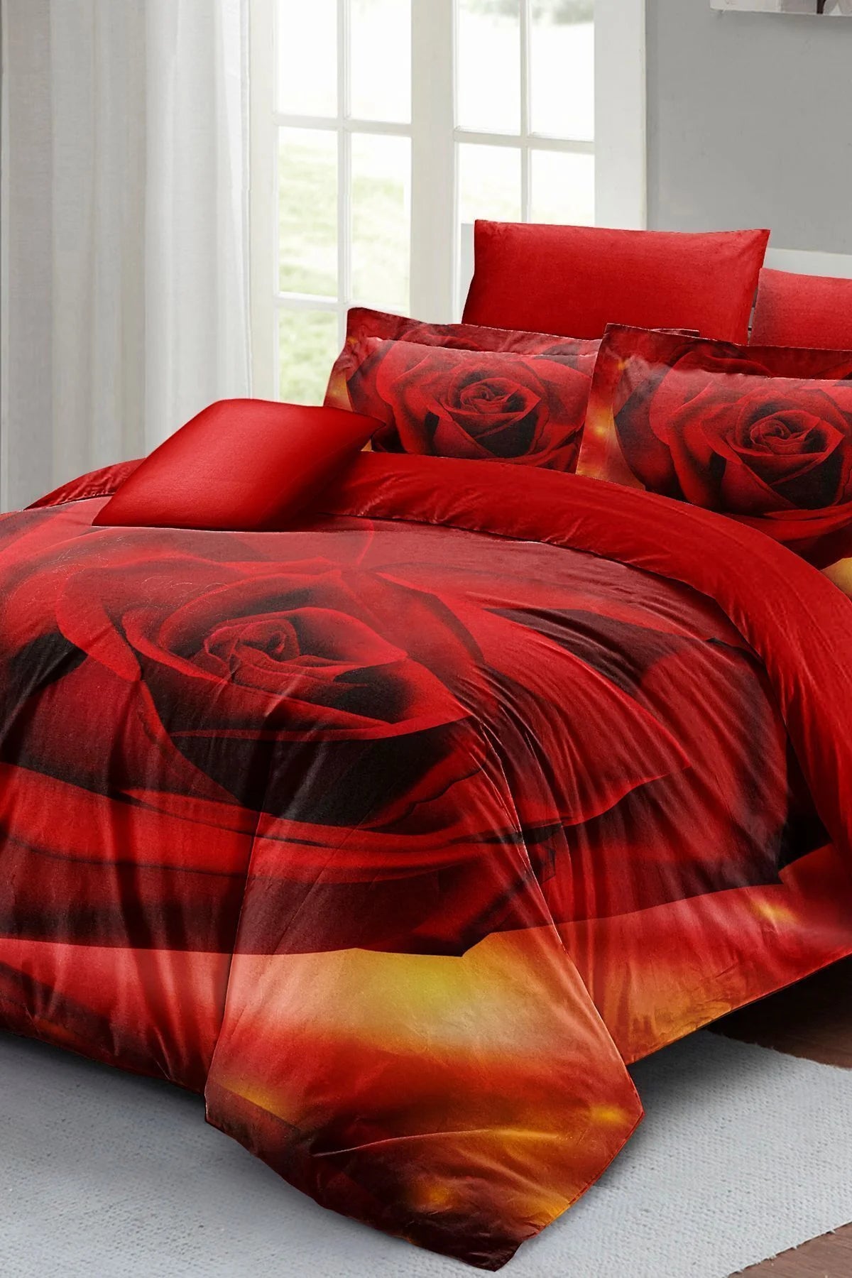 Sevgililer Günü Özel Çift Kişilik Nevresim Takımı Pamuk Saten Gül Aşkına