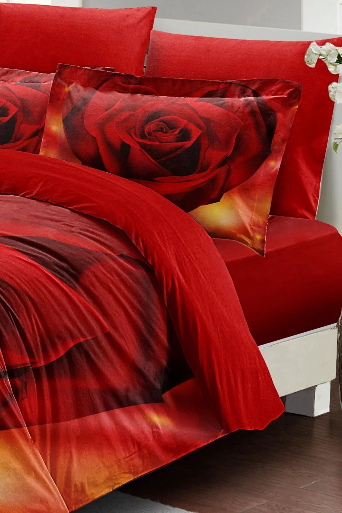 Sevgililer Günü Özel Çift Kişilik Nevresim Takımı Pamuk Saten Gül Aşkına