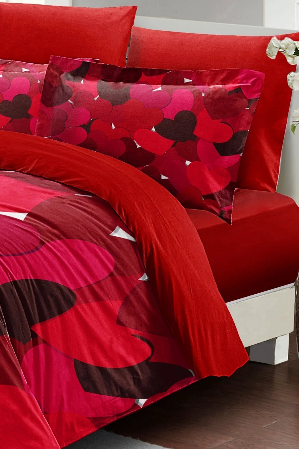 Sevgililer Günü Özel Çift Kişilik Nevresim Takımı Pamuk Saten Kırmızı Aşkına