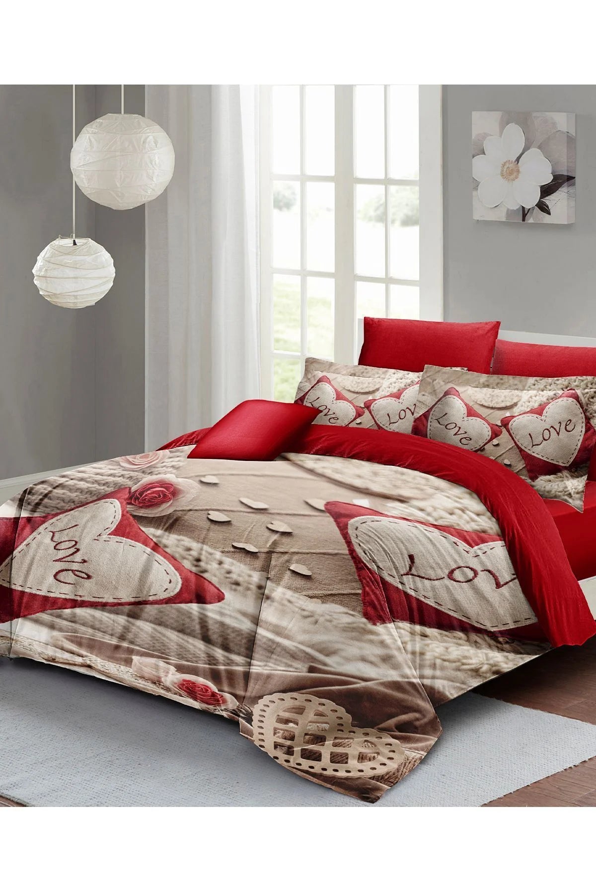 Sevgililer Günü Özel Çift Kişilik Nevresim Takımı Pamuk Saten Memory Love
