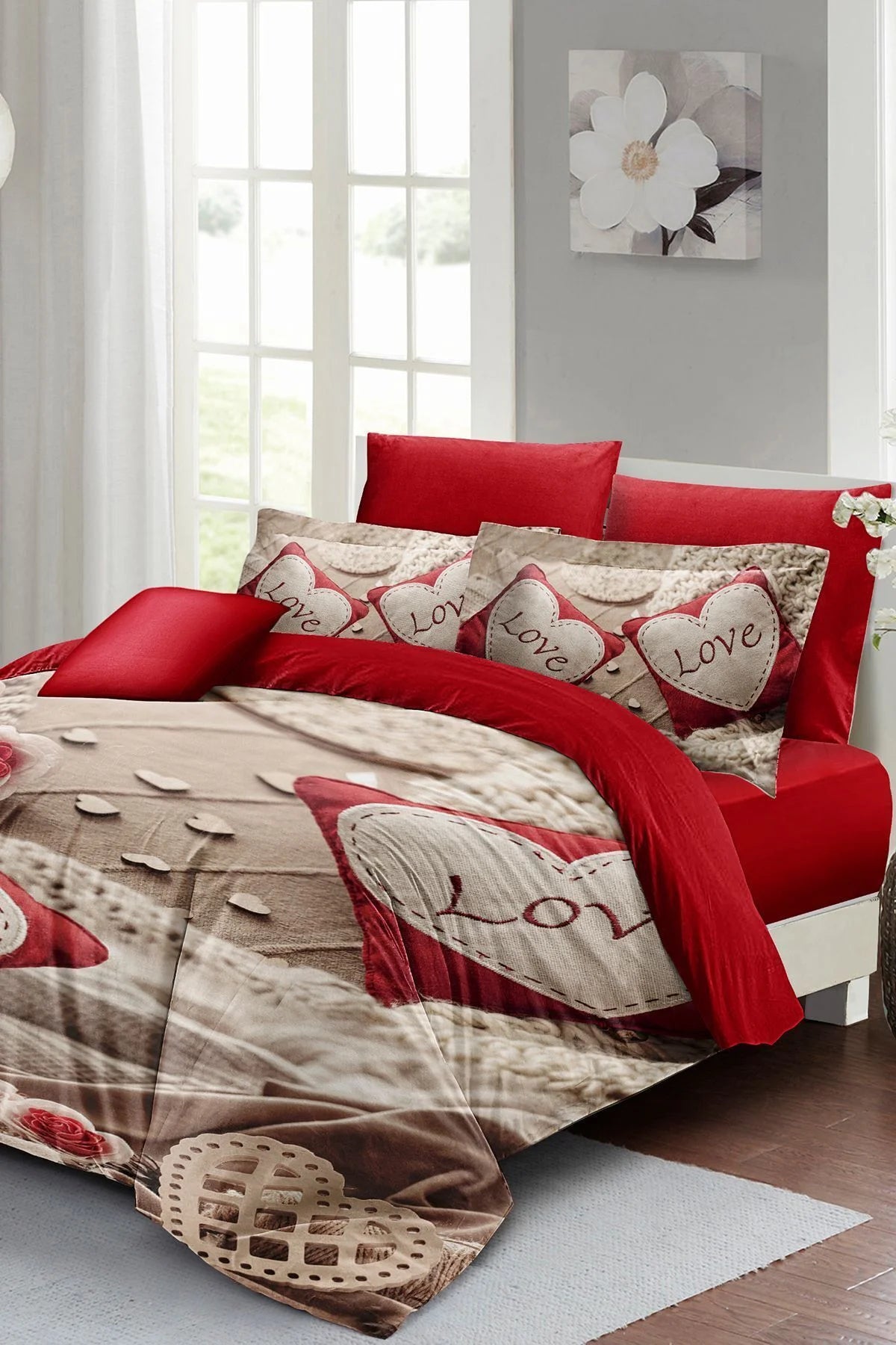 Sevgililer Günü Özel Çift Kişilik Nevresim Takımı Pamuk Saten Memory Love