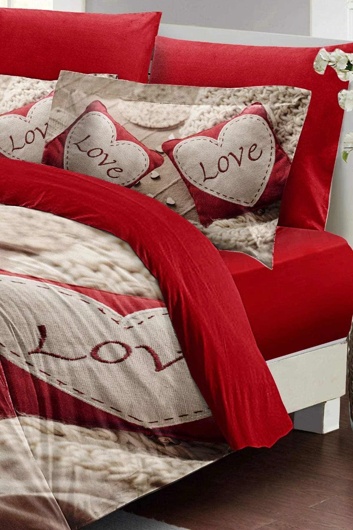 Sevgililer Günü Özel Çift Kişilik Nevresim Takımı Pamuk Saten Memory Love