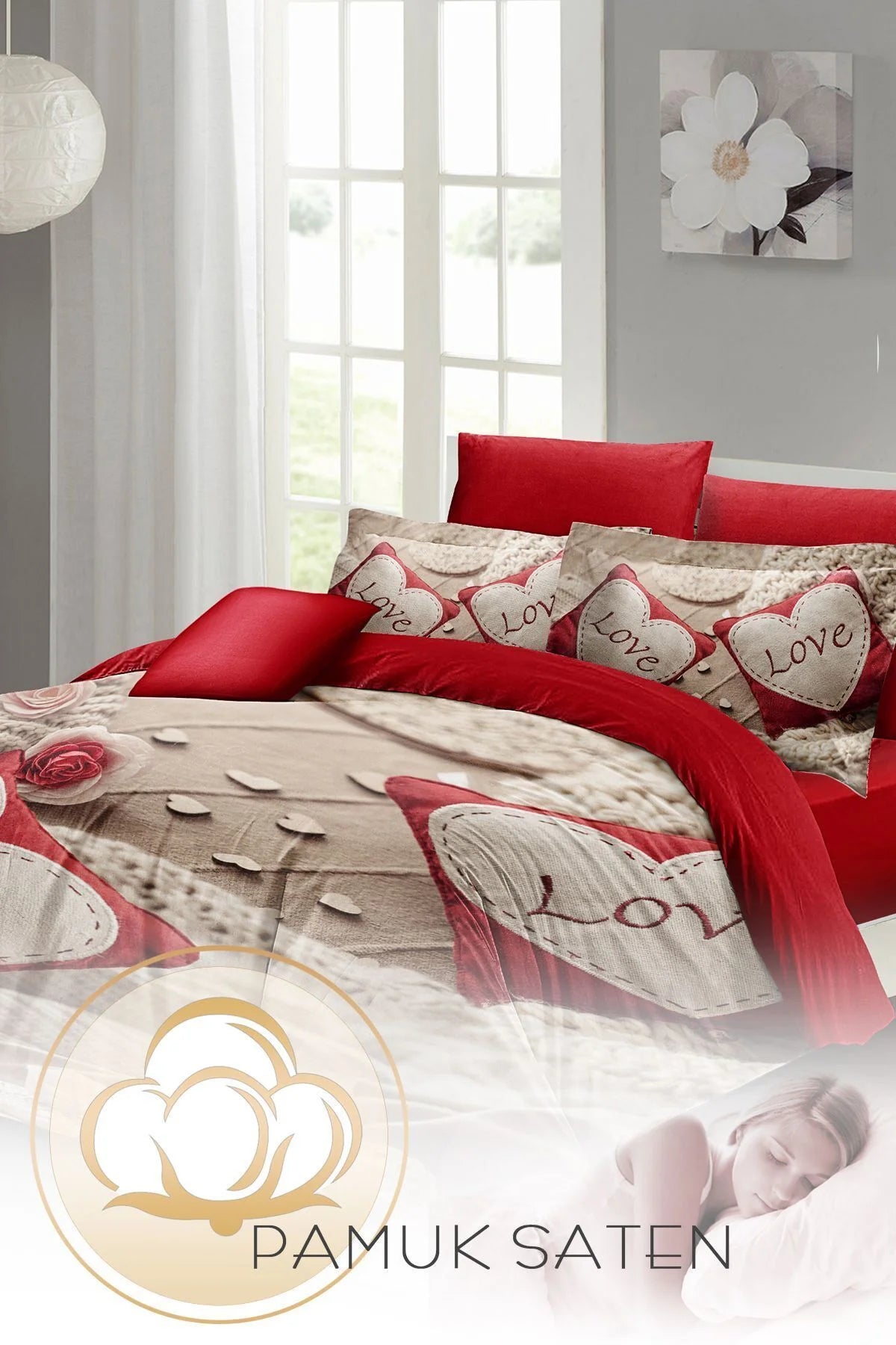 Sevgililer Günü Özel Çift Kişilik Nevresim Takımı Pamuk Saten Memory Love