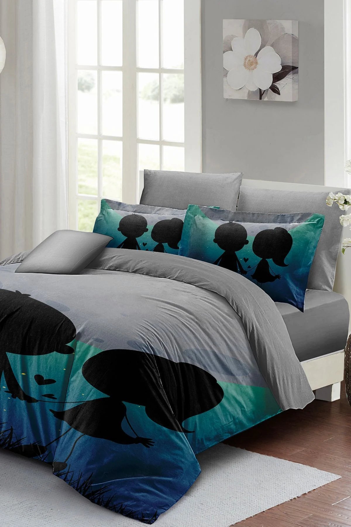 Sevgililer Günü Özel Çift Kişilik Nevresim Takımı Pamuk Saten Moon Dreams