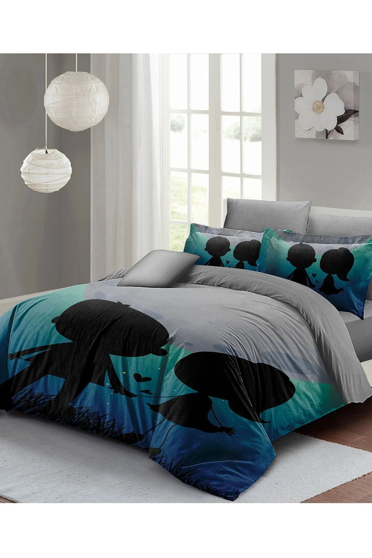 Sevgililer Günü Özel Çift Kişilik Nevresim Takımı Pamuk Saten Moon Dreams