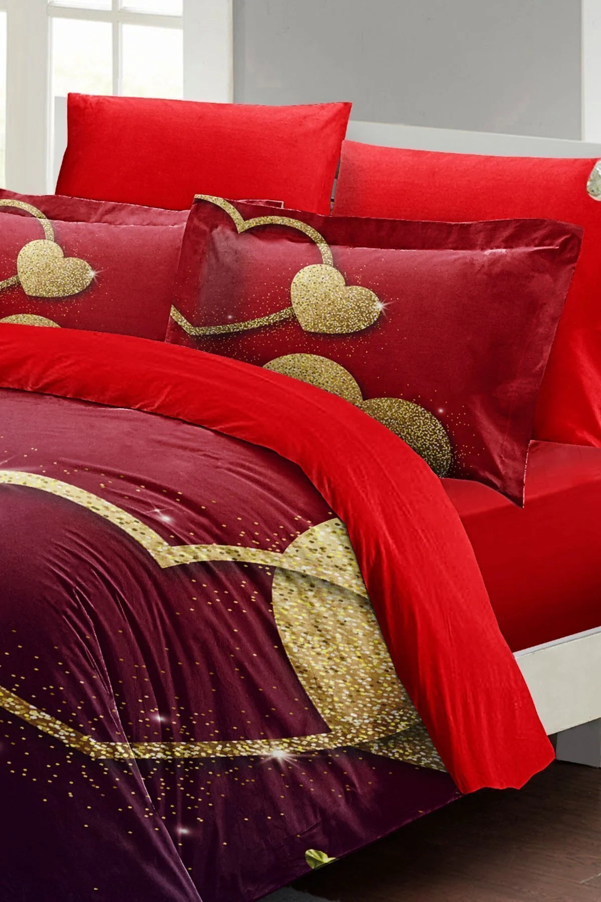 Sevgililer Günü Özel Çift Kişilik Nevresim Takımı Pamuk Saten Shine Love