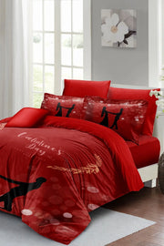 Sevgililer Günü Özel Çift Kişilik Nevresim Takımı Pamuk Saten Valentine's Day