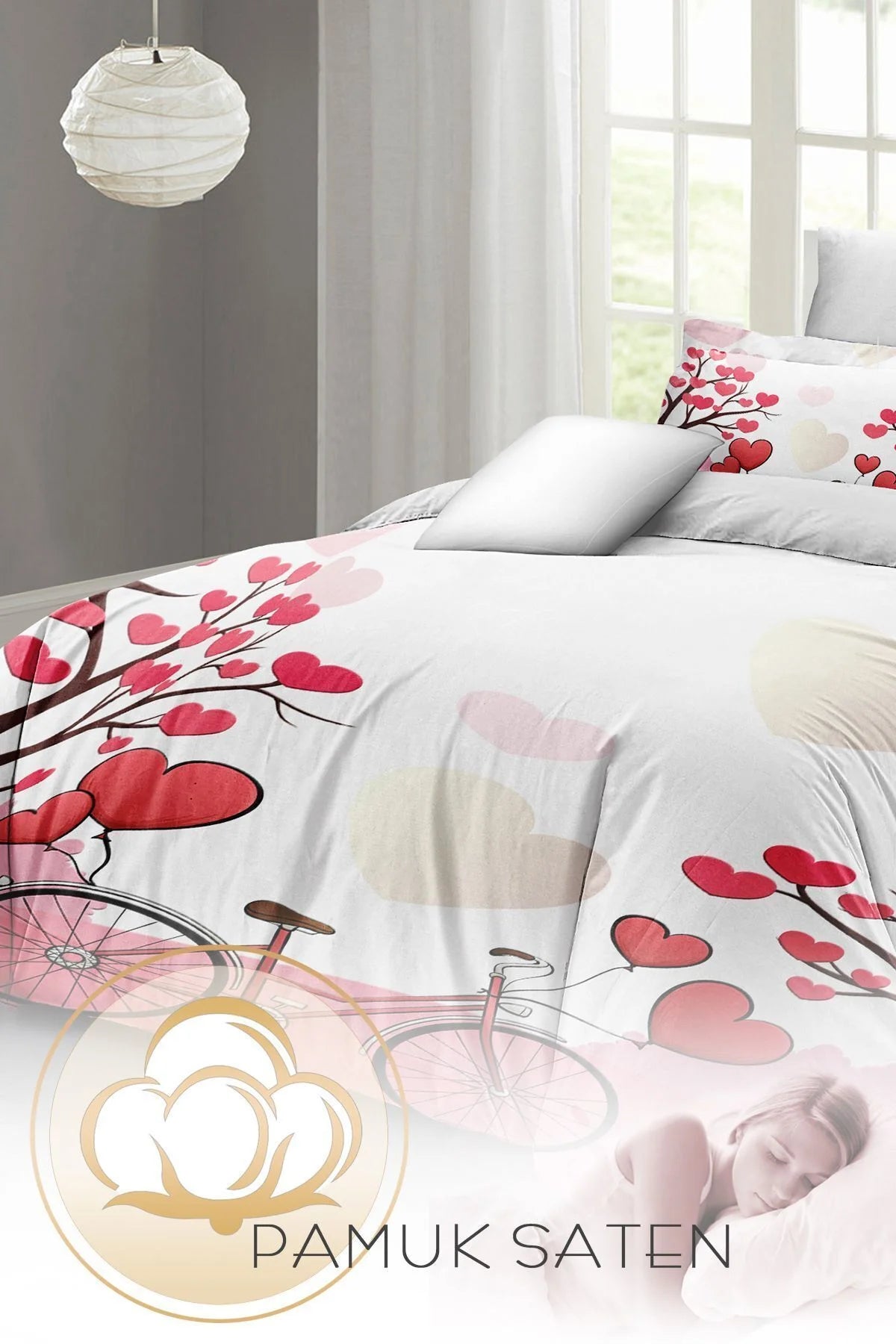 Sevgililer Günü Özel Çift Kişilik Nevresim Takımı Pamuk Saten White Love