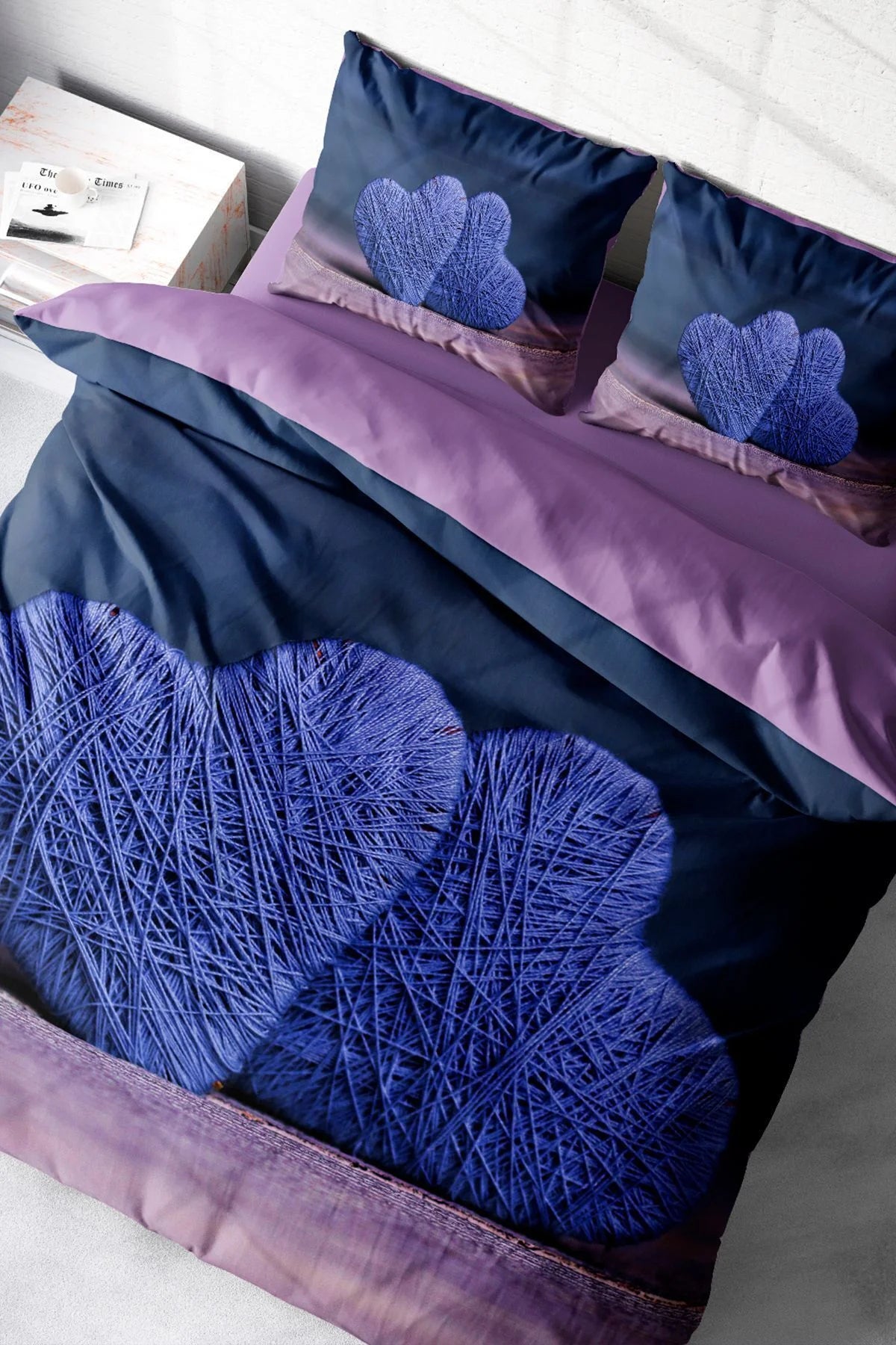 Sevgililer Günü Özel Çift Kişilik Nevresim Takımı Pamuk Saten Wool Heart