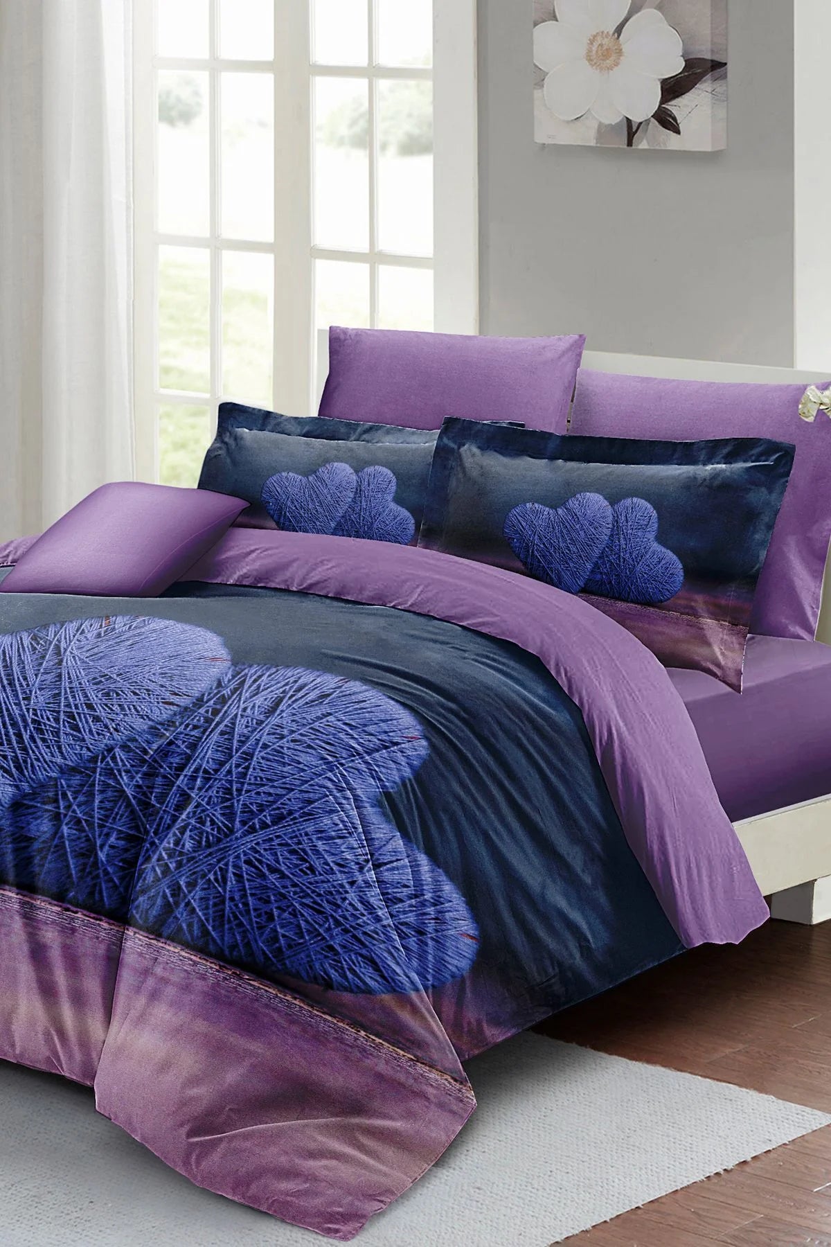 Sevgililer Günü Özel Çift Kişilik Nevresim Takımı Pamuk Saten Wool Heart