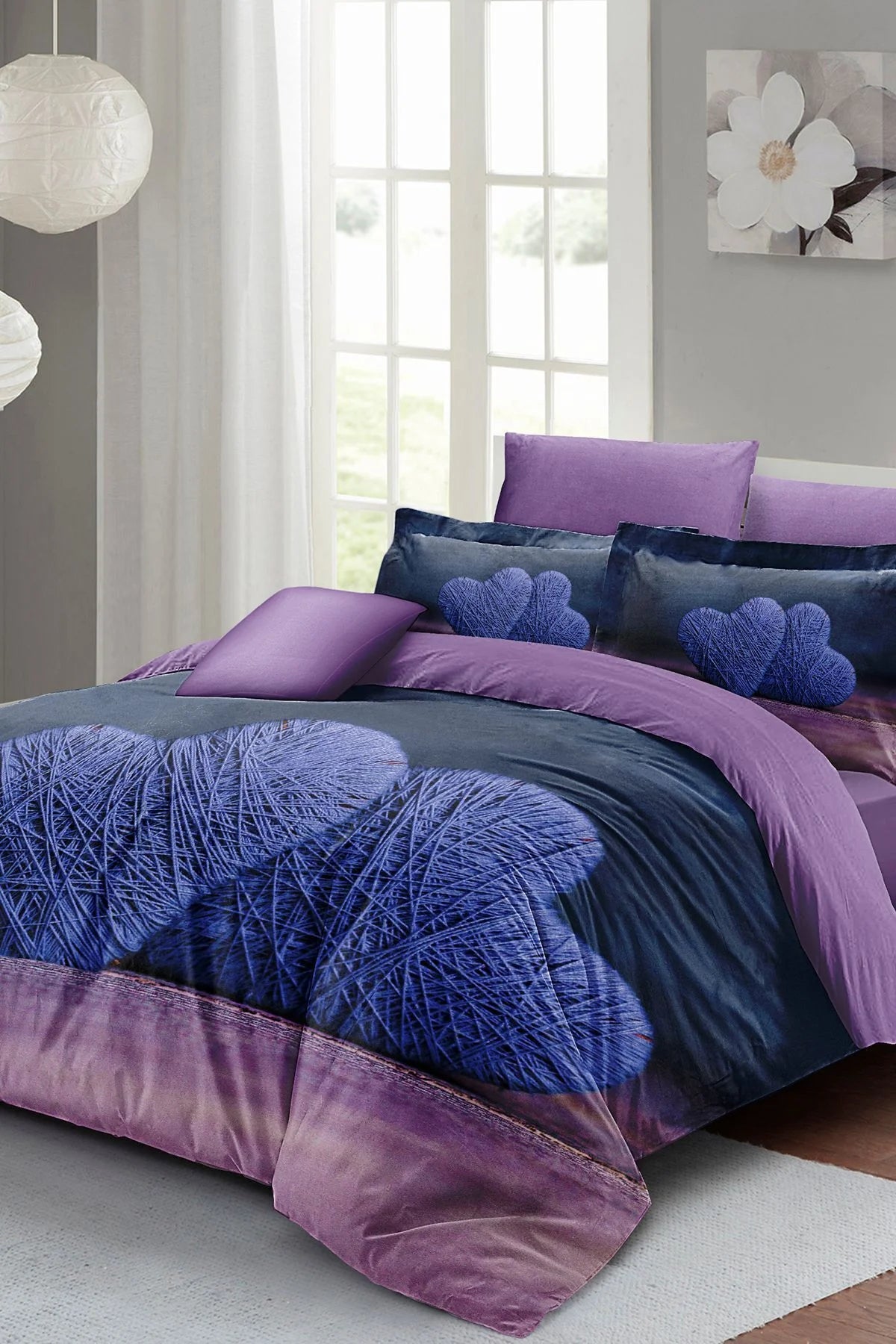 Sevgililer Günü Özel Çift Kişilik Nevresim Takımı Pamuk Saten Wool Heart