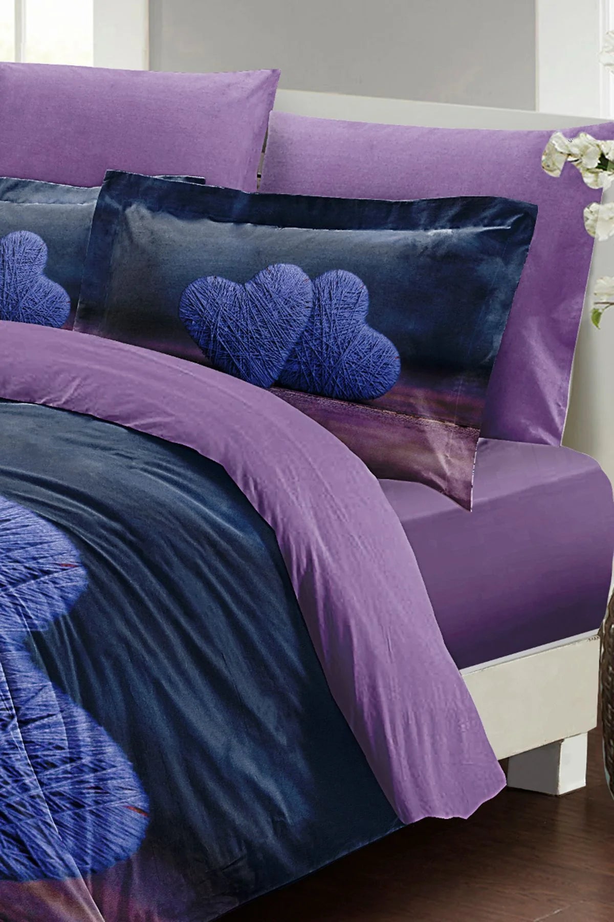 Sevgililer Günü Özel Çift Kişilik Nevresim Takımı Pamuk Saten Wool Heart