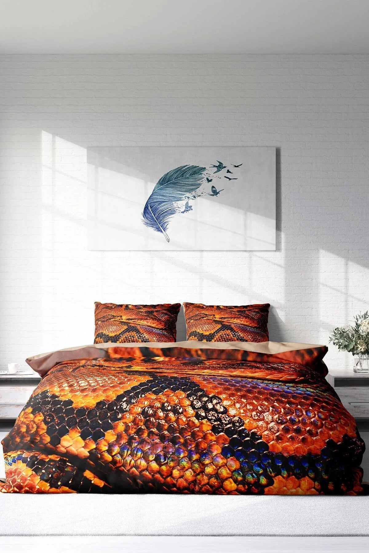 Snakecharmer 3D Pamuk Saten Çift Kişilik Nevresim Takımı