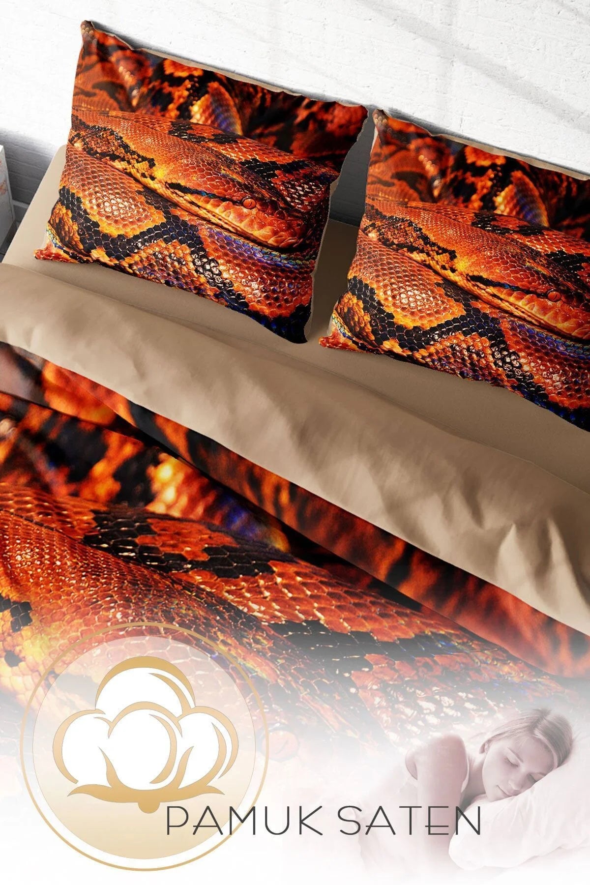 Snakecharmer 3D Pamuk Saten Çift Kişilik Nevresim Takımı
