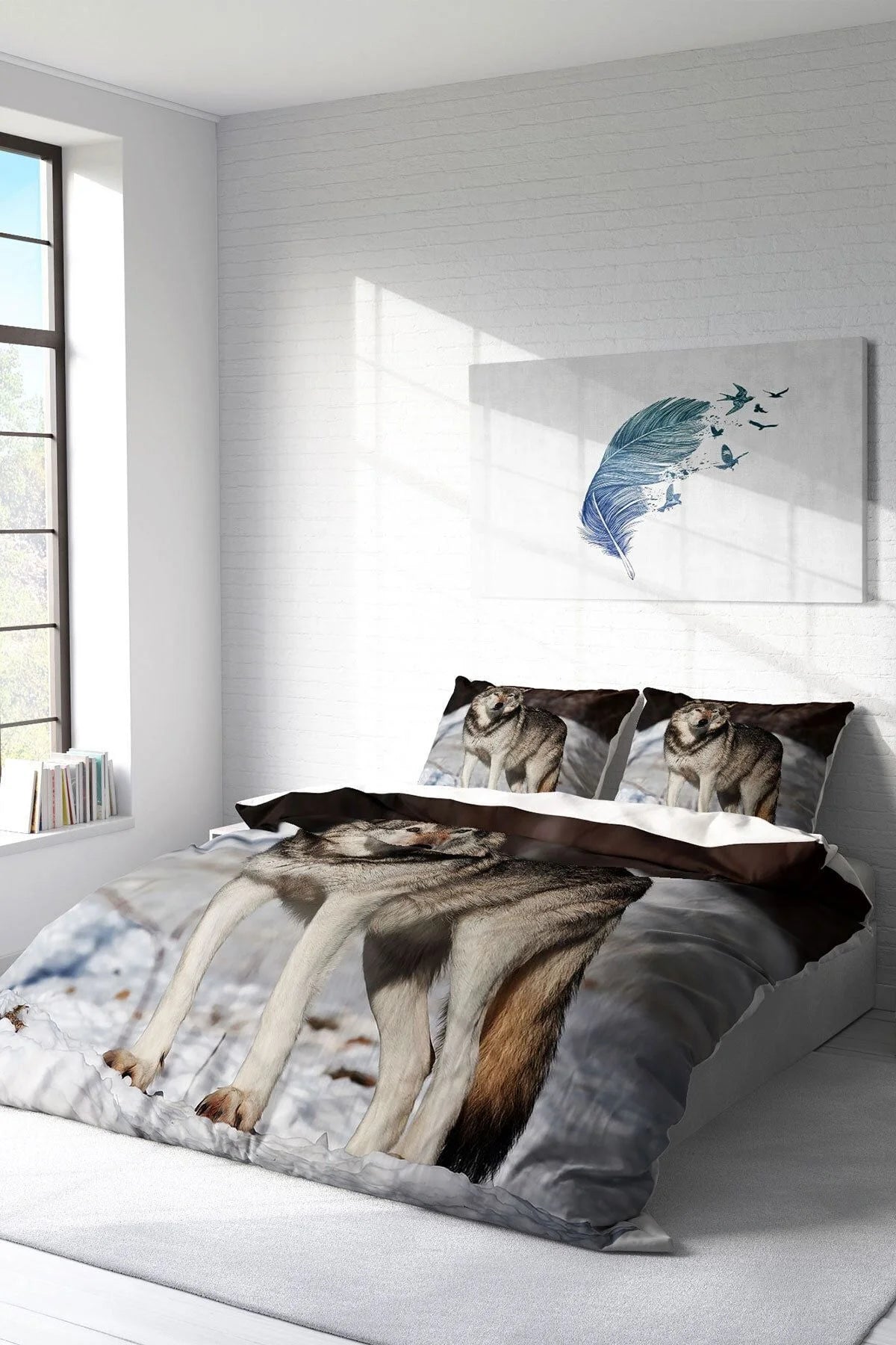 Snowwolf 3D Dijital Baskılı Çift Kişilik Nevresim Takımı