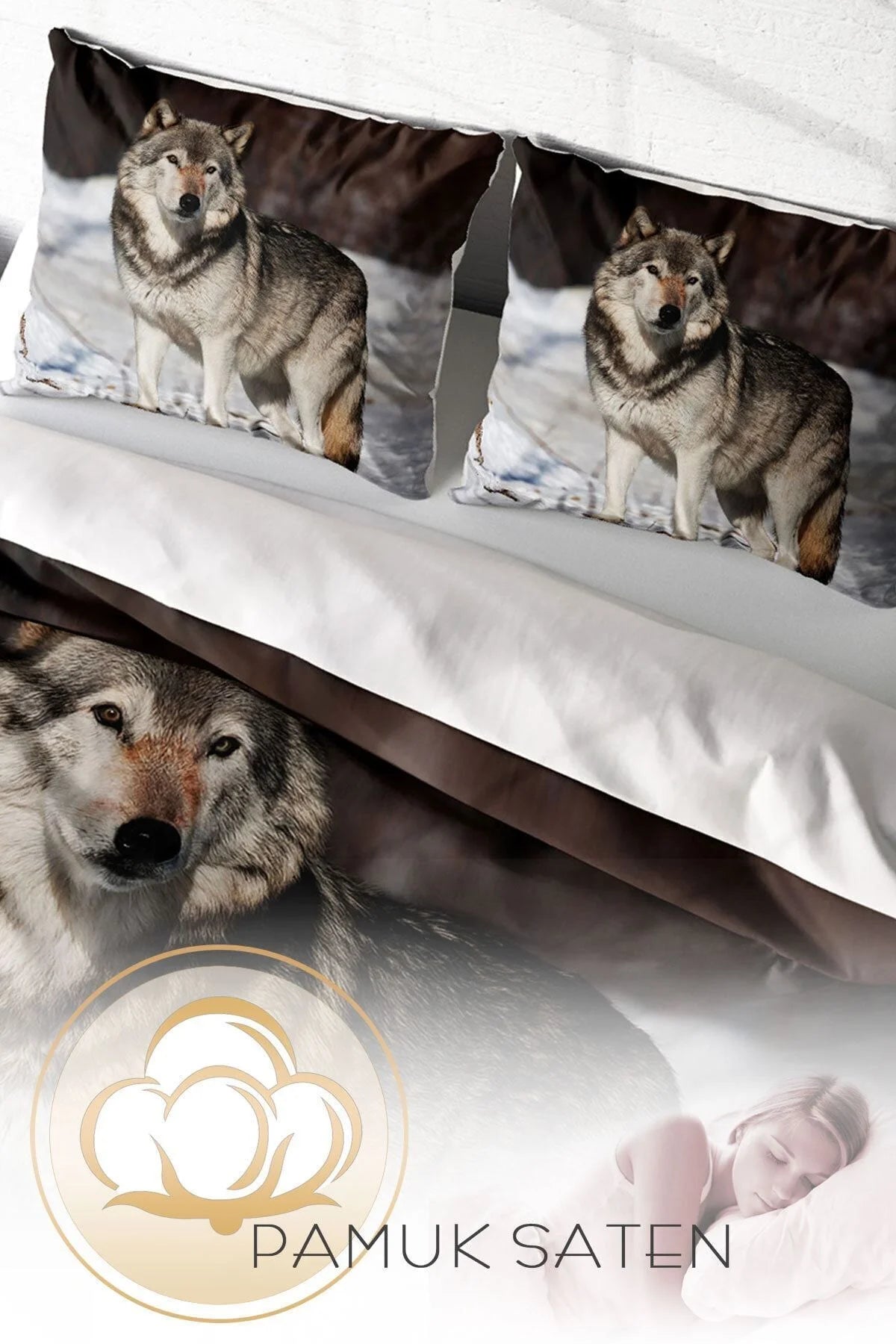 Snowwolf 3D Dijital Baskılı Çift Kişilik Nevresim Takımı