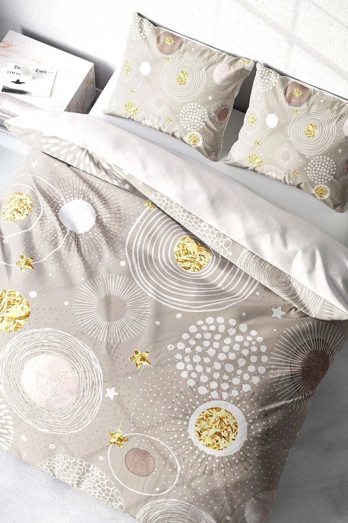 Soft Circles 3D Pamuk Saten Çift Kişilik Nevresim Takımı