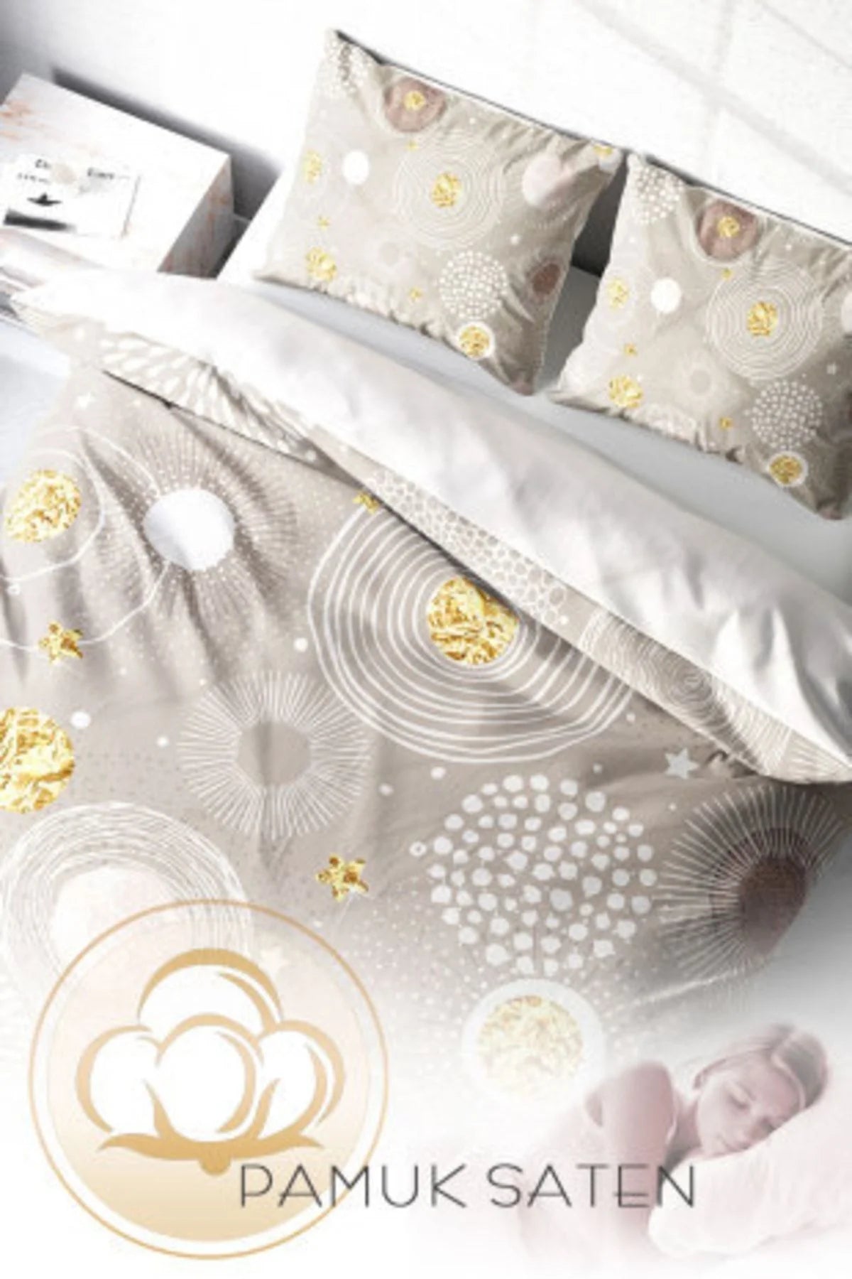 Soft Circles 3D Pamuk Saten Çift Kişilik Nevresim Takımı