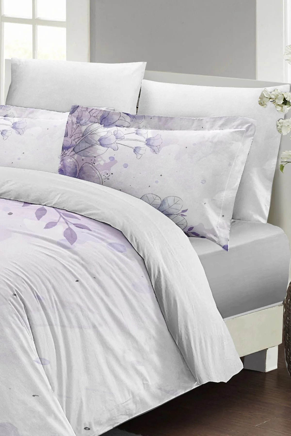 Soft Lila 3D Pamuk Saten Çift Kişilik Nevresim Takımı