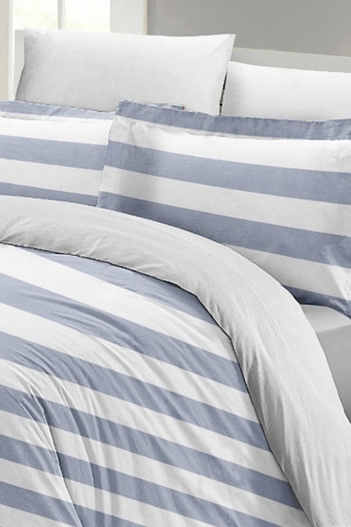 Soft Strip Luxury Çift Kişilik Pamuk Saten Nevresim Takımı