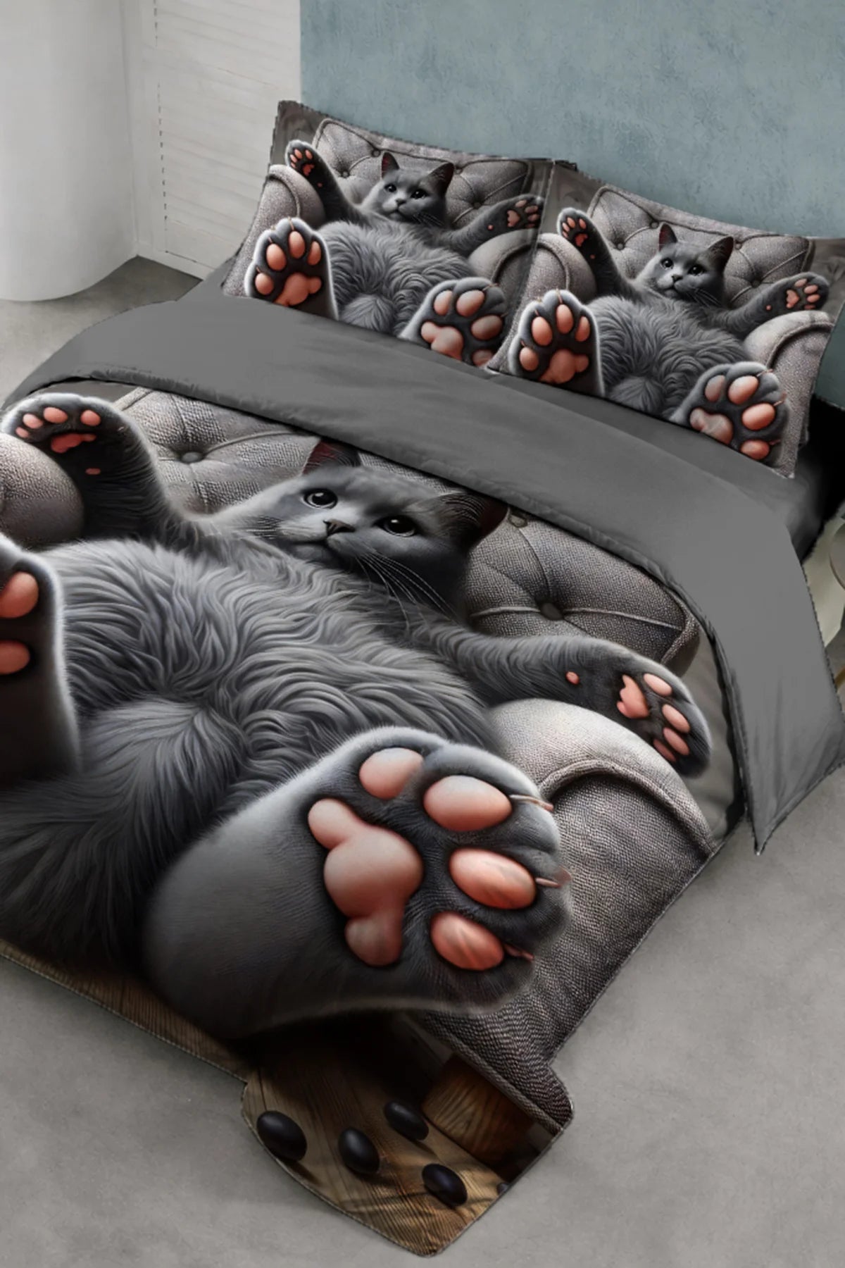 Tabby Naturel Pamuk Saten Çift Kişilik Nevresim Takımı