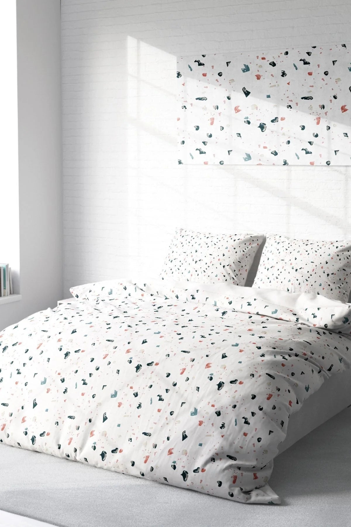 Terrazzo 3D Pamuk Saten Çift Kişilik Nevresim Takımı