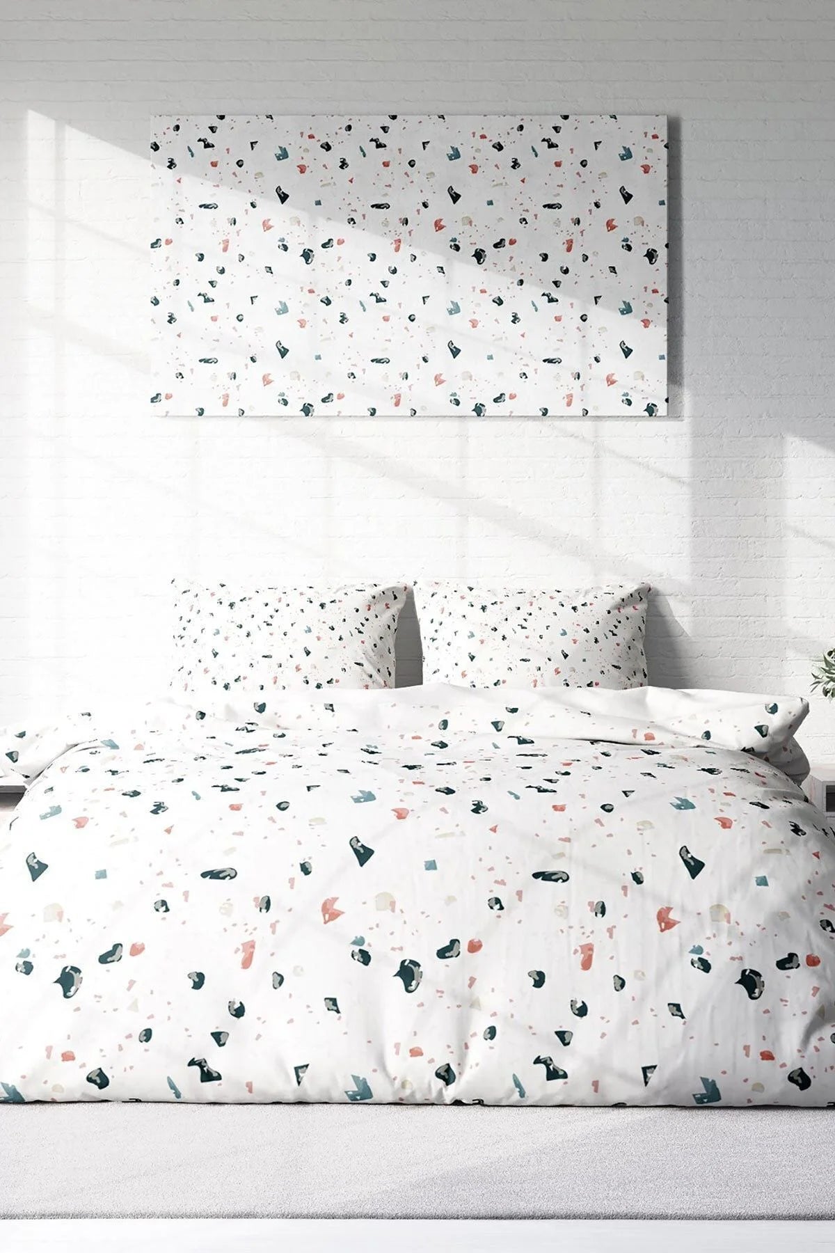 Terrazzo 3D Pamuk Saten Çift Kişilik Nevresim Takımı