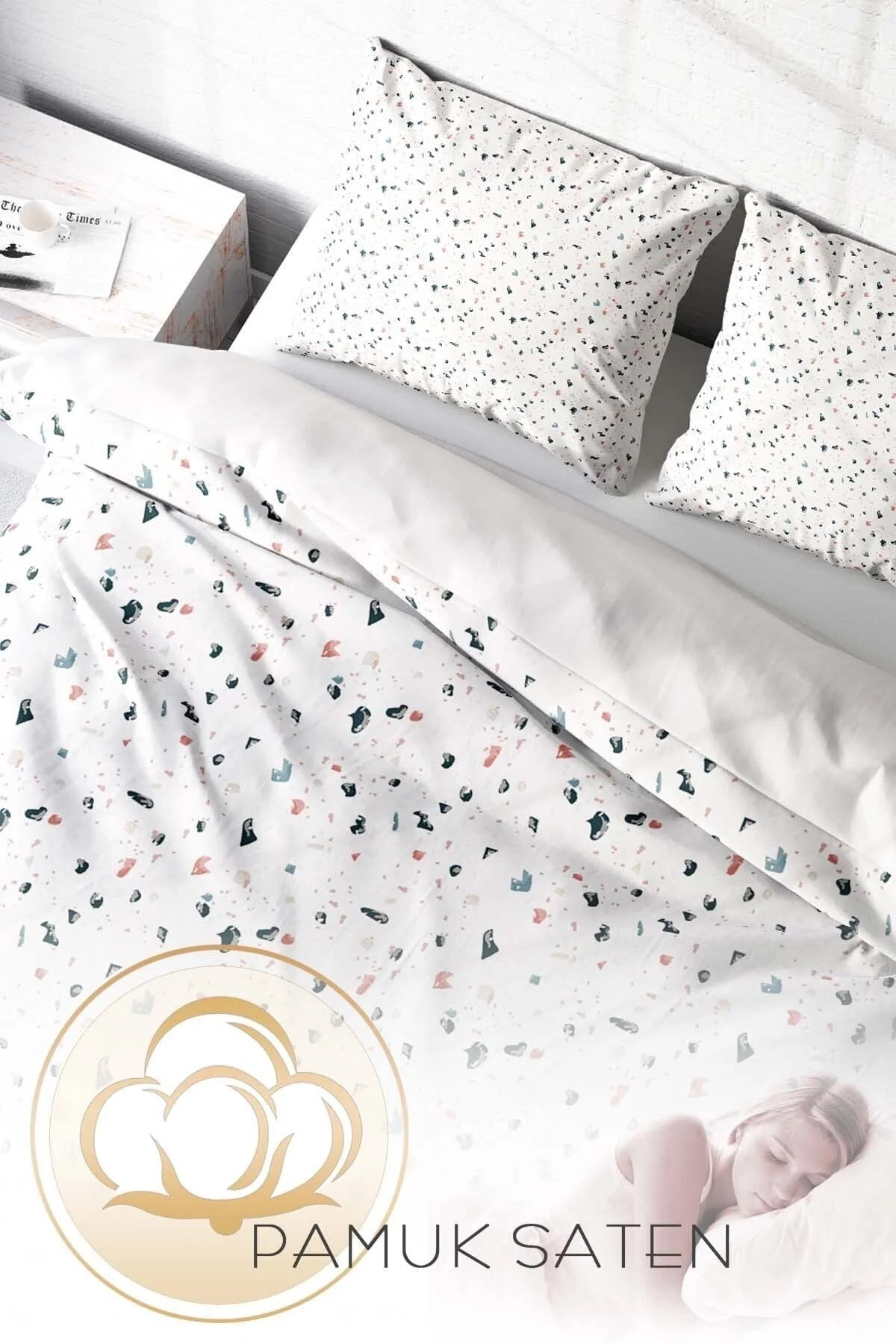 Terrazzo 3D Pamuk Saten Çift Kişilik Nevresim Takımı